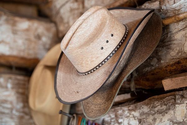 Hopkins, Cindy Miller 아티스트의 USA-Colorado-Westcliffe Music Meadows Ranch Tack room-cowboy hat detail작품입니다.